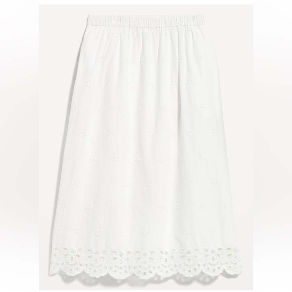 Old Navy White Lilies A-Line Eyelet Midi Skirt